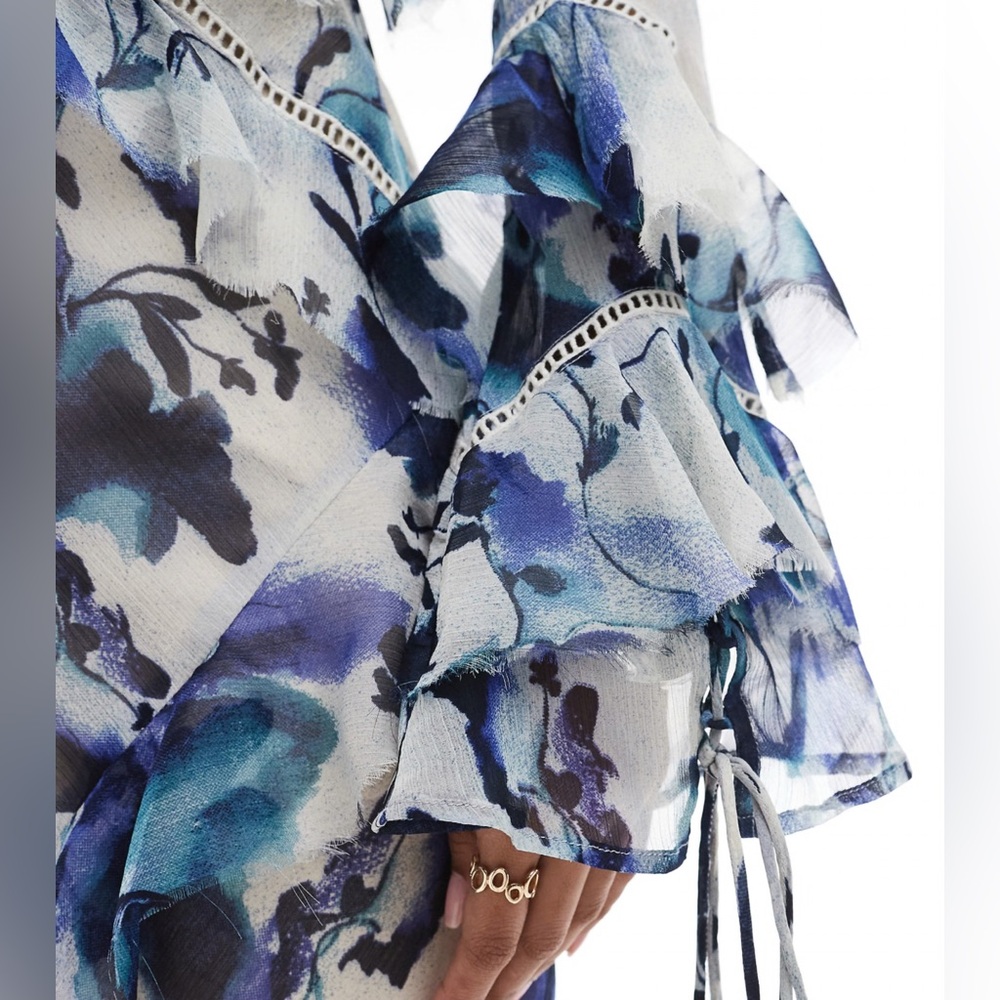 ASOS DESIGN Long Sleeve Ruffle Maxi Dress in Rose Floral Print - Picture 4 of 12